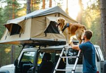 Rooftop Tents and Dogs: How to Get a Large Breed Up and Down Safely secure large dog rooftop setup