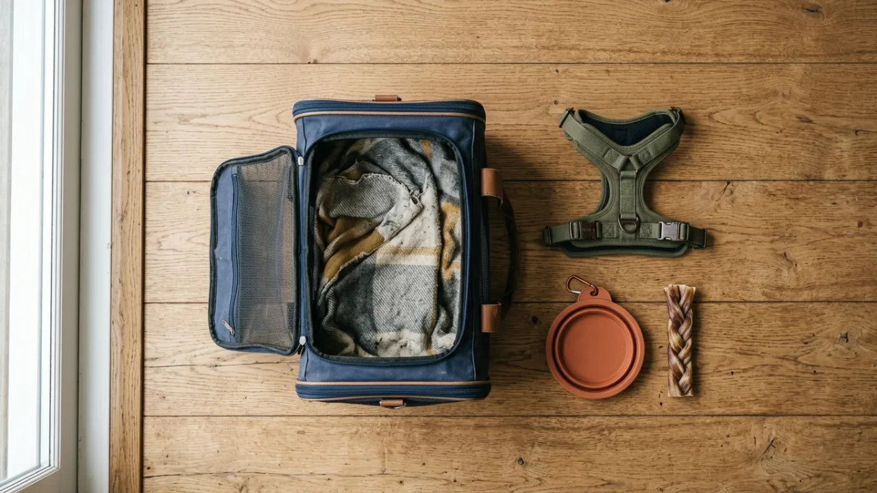 Carrier and gear prep — Flying with a Deaf or Blind Dog: The Extra Prep Most Guides Skip