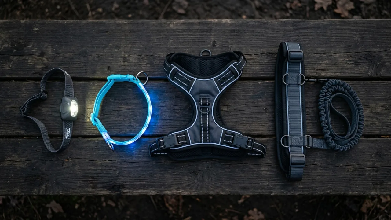 Headlamp and gear comparison illustration — Night Hiking With Dogs: Headlamp Choice, Visibility Gear, and Nocturnal Wildlife