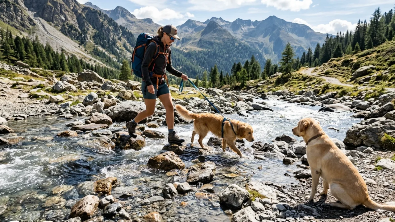 Water crossing safety scenario — Multi-Dog Pack Hiking: How to Manage Two or More Dogs on the Same Trail